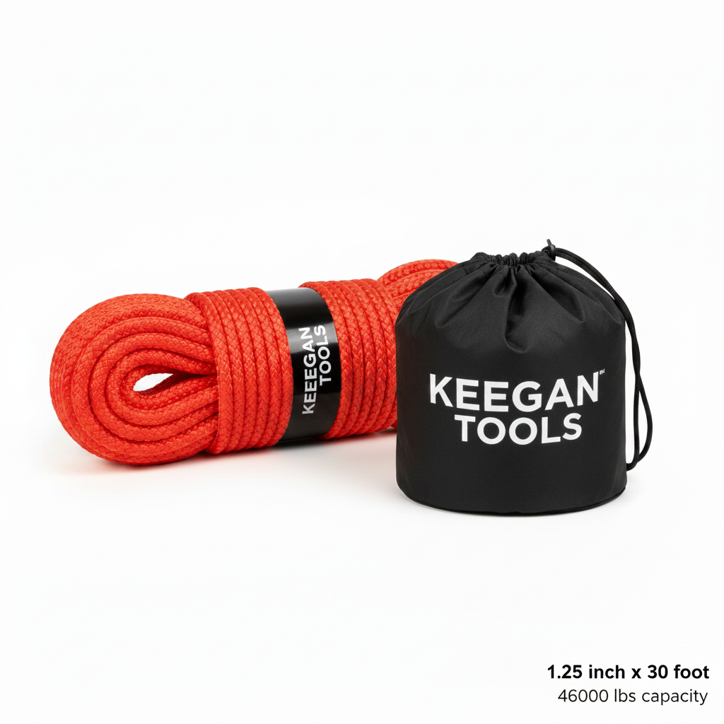 KEEGAN TOOLS 1.25"X30' Kinetic Energy Recovery Rope 46000 Lbs Tow Rope Carry Bag