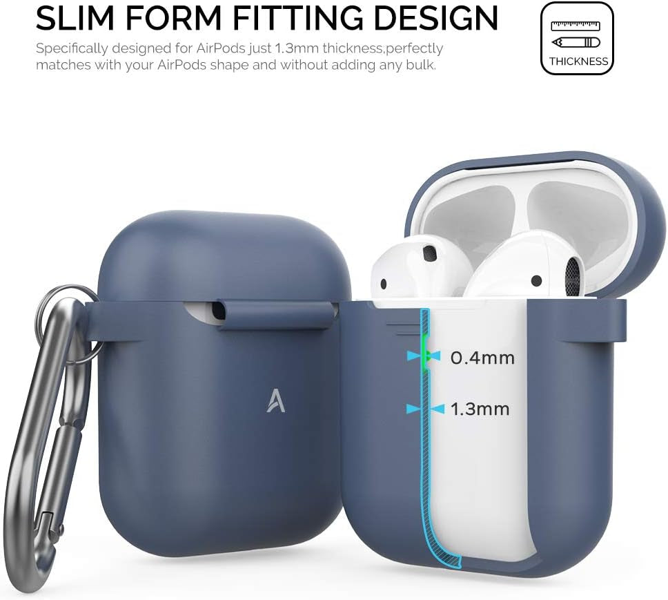 Upgrade Silicone Case Protective Cover for Apple Airpods 2 & 1 | Front LED Visible, Carabiner Included, Supports Wireless Charging, Shock Resistant, Full Protection