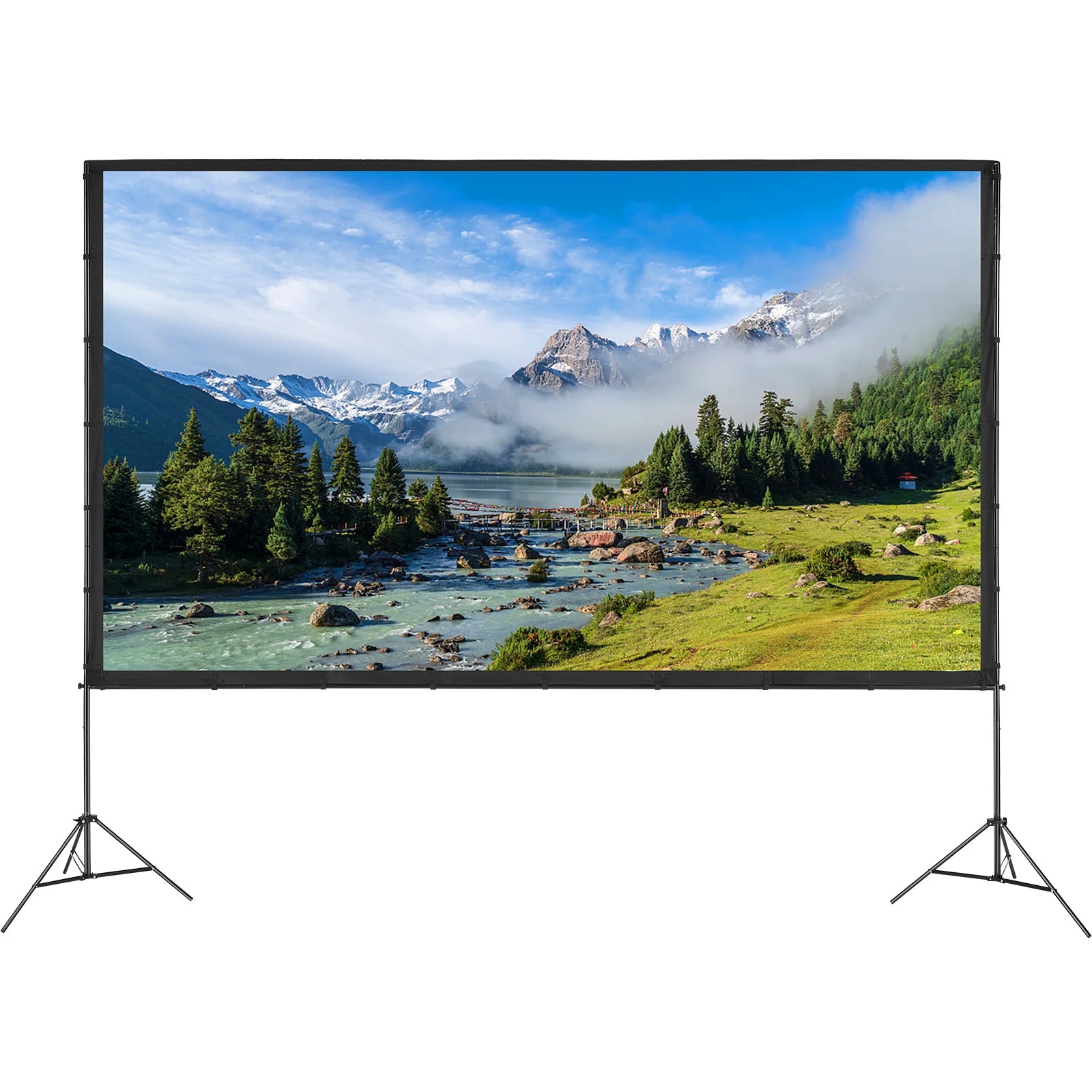 Projector Screen with Stand, 150 Inch 16:9 4K 1080 HD Outdoor Movie Screen with Stand, Wrinkle-Free Projection Screen with Tripods and Carry Bag, for Home Theater Cinema Backyard Movie Night