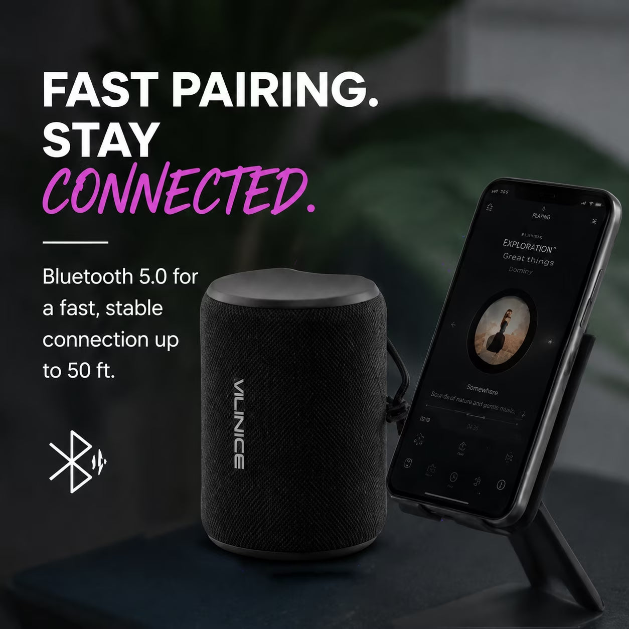 Portable Bluetooth Speaker, IPX7 Waterproof Wireless Speaker, Bluetooth 5.0, TWS Mini Speaker for Home/Party/Outdoor/Travel/Gifts, Black