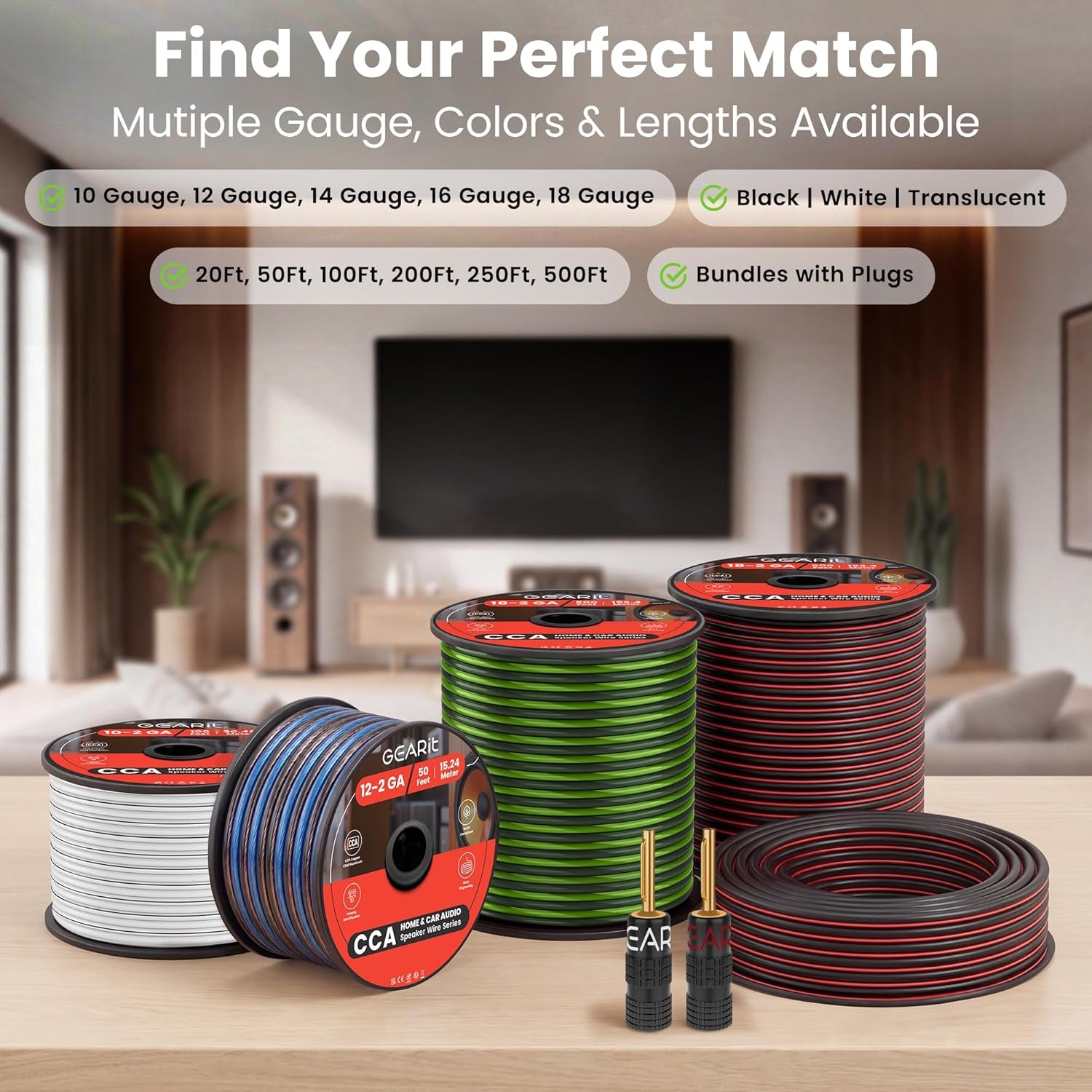 12 Gauge Speaker Wire 50FT,12/2 Speaker Cable for Home & Car Audio | White Speaker Wire 12 Gauge with Foot Markers,Polarity Marked,12 AWG Speaker Wires for DIY Installations(Cca,White)