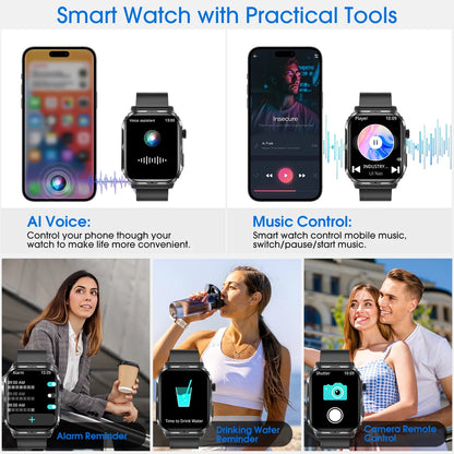 H5 Smart Watch with Bluetooth Call, IP68 Waterproof Fitness Tracker for Women and Men, Black