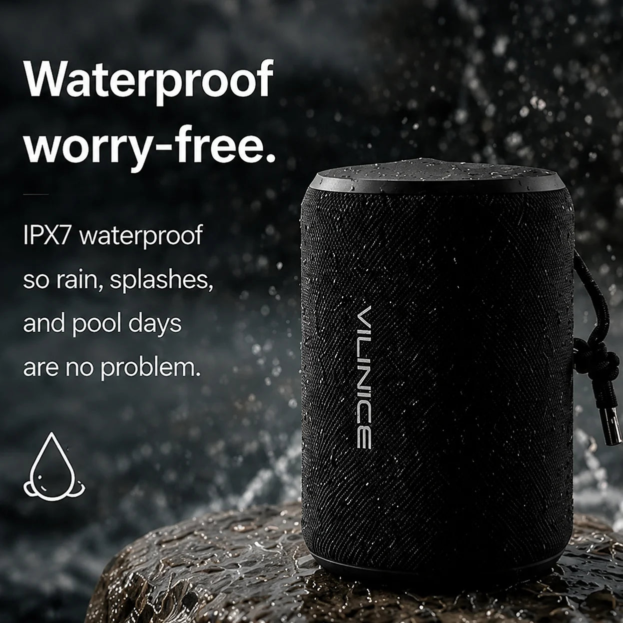 Portable Bluetooth Speaker, IPX7 Waterproof Wireless Speaker, Bluetooth 5.0, TWS Mini Speaker for Home/Party/Outdoor/Travel/Gifts, Black