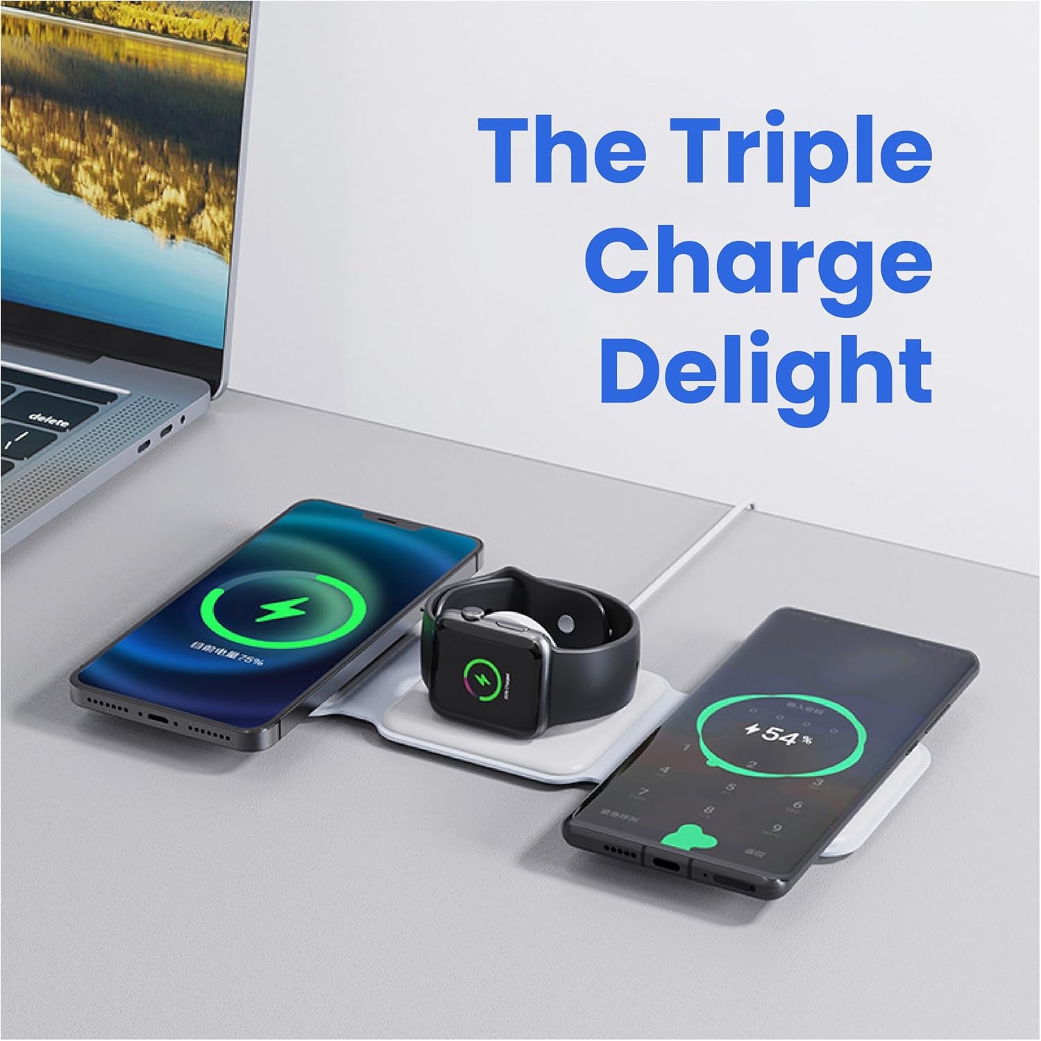 3-in-1 Foldable Magnetic Wireless Fast Charger - Travel Charging Pad for iPhone 12-16 Series, Samsung Galaxy Series, Huawei, Apple Watch, AirPods, and Other Qi-Compatible Devices