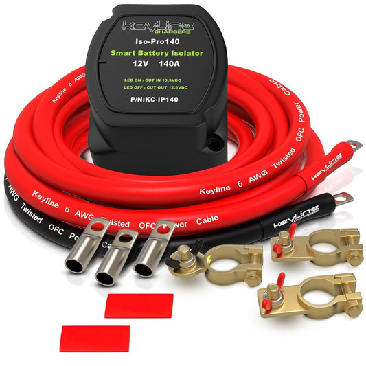 Dual Battery Isolator Kit 12V - 140 Amp Voltage Sensitive Relay (VSR) for Dual Battery Setup