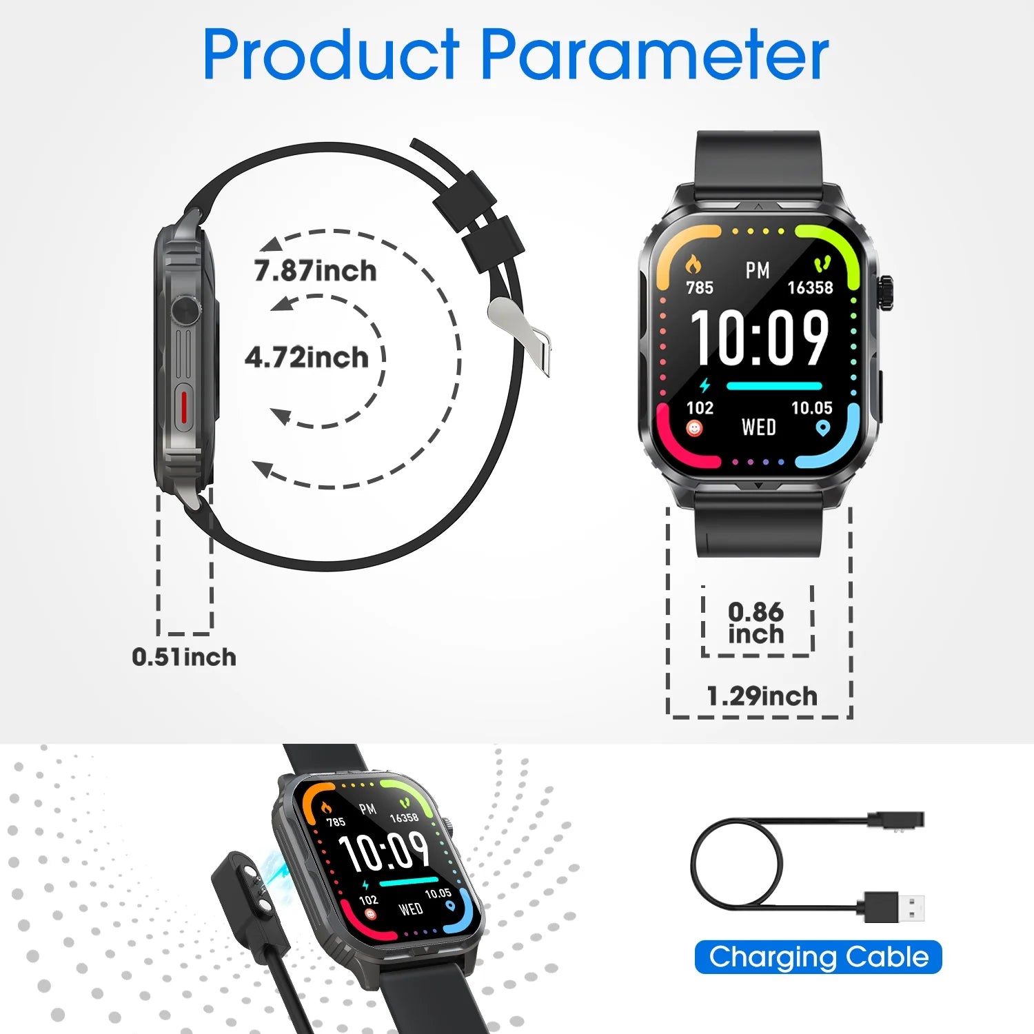 H5 Smart Watch with Bluetooth Call, IP68 Waterproof Fitness Tracker for Women and Men, Black