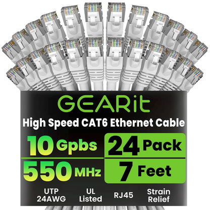 Cat6 Patch Cables Cat 6 Ethernet Cable 7 Ft 24-Pack White