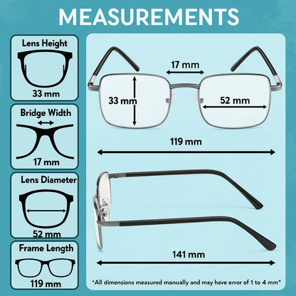 2 PACK Reading Glasses Mens Womens Metal Spring Hinge Square Frame Readers NEW