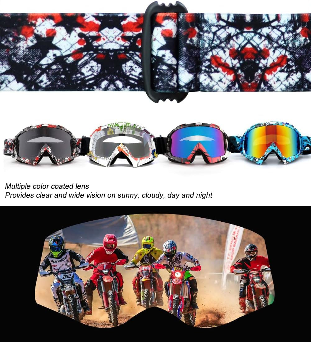 Motocross Dirt Bike Motorcycle Goggles for Youth and Adult | UV400 Windproof Dustproof,Offroad ATV MX General Riding Goggles,With Adjustable Strap