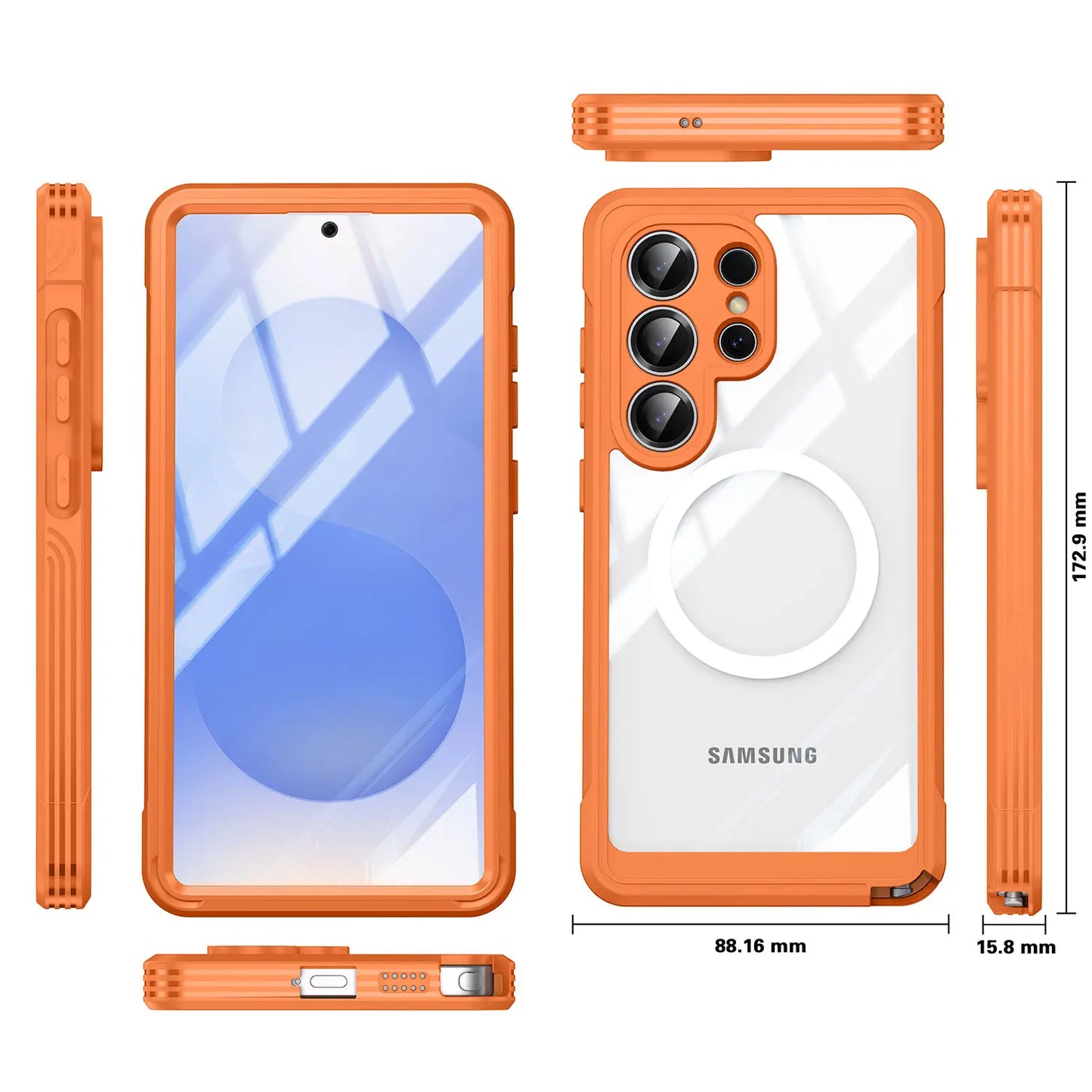 Phone Case for Samsung Galaxy S26 Ultra S25 S24 S23 S22 with Built in Screen Protector Cover and Cell Accessories Magnetic Rugged Silicone Hybrid Slim Transparent Anti-Drop Protective Cover Shockproof Bumper Women Men