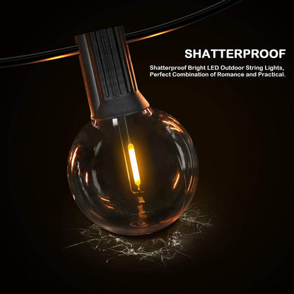 50FT LED G40 Globe String Lights with 50+2 Dimmable Edison Bulbs | Shatterproof Outdoor Patio String Lights, Backyard Hanging Bistro Light Waterproof for Balcony Party Wedding Market Cafe