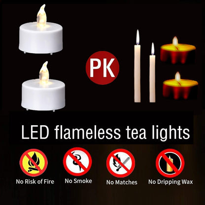 Battery Operated LED Tea Lights Flameless Electric Candles 24PACK | Realistic and Bright Holiday Gift Long Lasting 200Hours for Halloween Christmas Festival Celebration Table Decoration