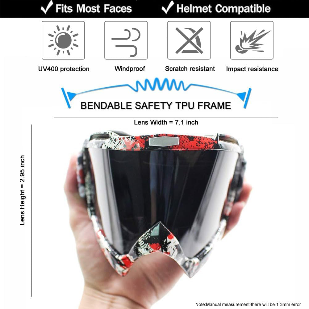 Motocross Dirt Bike Motorcycle Goggles for Youth and Adult | UV400 Windproof Dustproof,Offroad ATV MX General Riding Goggles,With Adjustable Strap