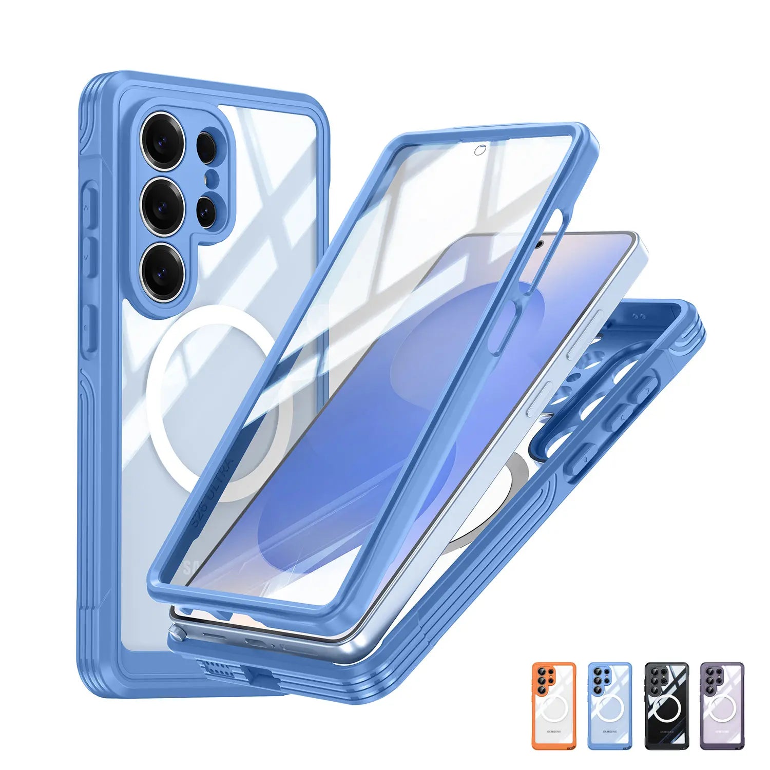 Phone Case for Samsung Galaxy S26 Ultra S25 S24 S23 S22 with Built in Screen Protector Cover and Cell Accessories Magnetic Rugged Silicone Hybrid Slim Transparent Anti-Drop Protective Cover Shockproof Bumper Women Men