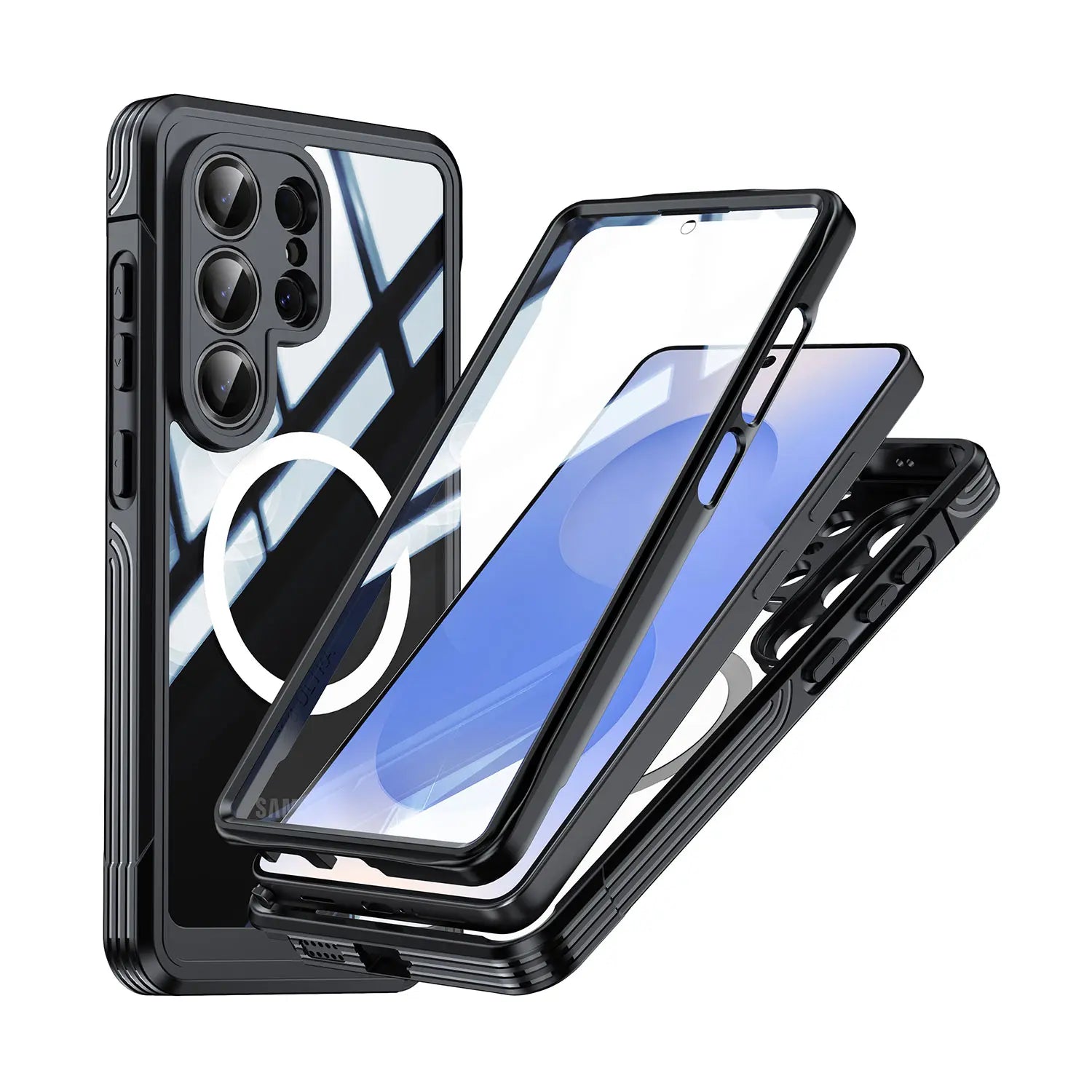 Phone Case for Samsung Galaxy S26 Ultra S25 S24 S23 S22 with Built in Screen Protector Cover and Cell Accessories Magnetic Rugged Silicone Hybrid Slim Transparent Anti-Drop Protective Cover Shockproof Bumper Women Men