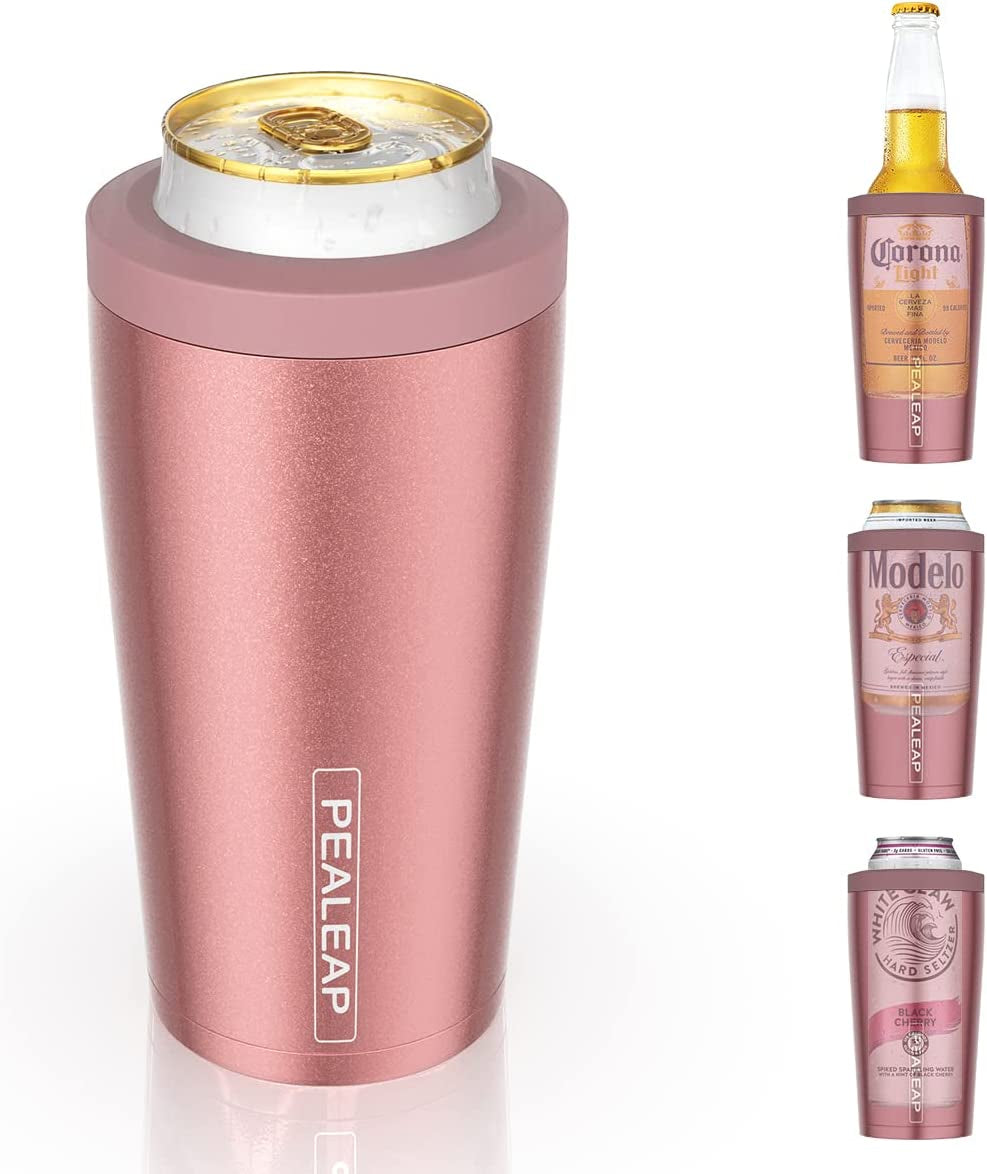 4-In-1 Insulated Slim Can Cooler for All 12Oz Cans & Beer Bottles | Double-Walled Stainless Steel Vacuum Can Cozy | Keep 8Hrs Cold | Universal Fits 12Oz Drinks | No Sweat | Cup Holder Friendly