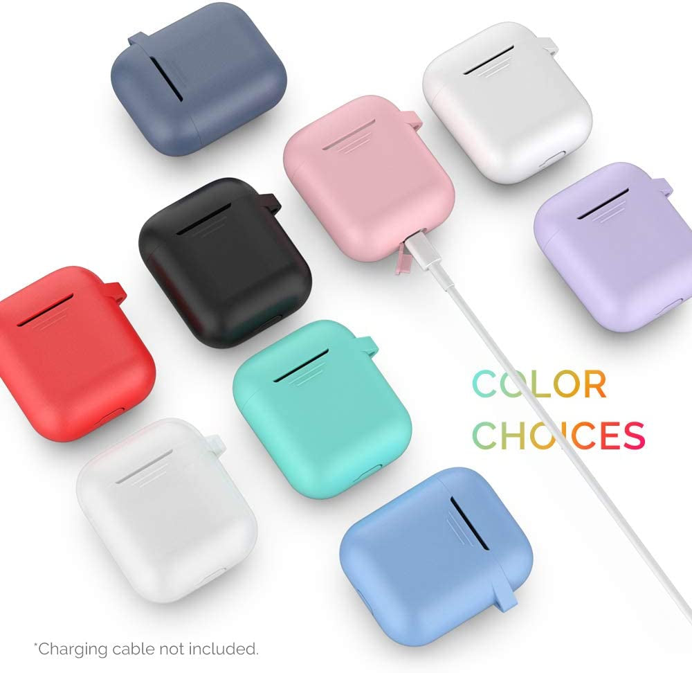 Upgrade Silicone Case Protective Cover for Apple Airpods 2 & 1 | Front LED Visible, Carabiner Included, Supports Wireless Charging, Shock Resistant, Full Protection