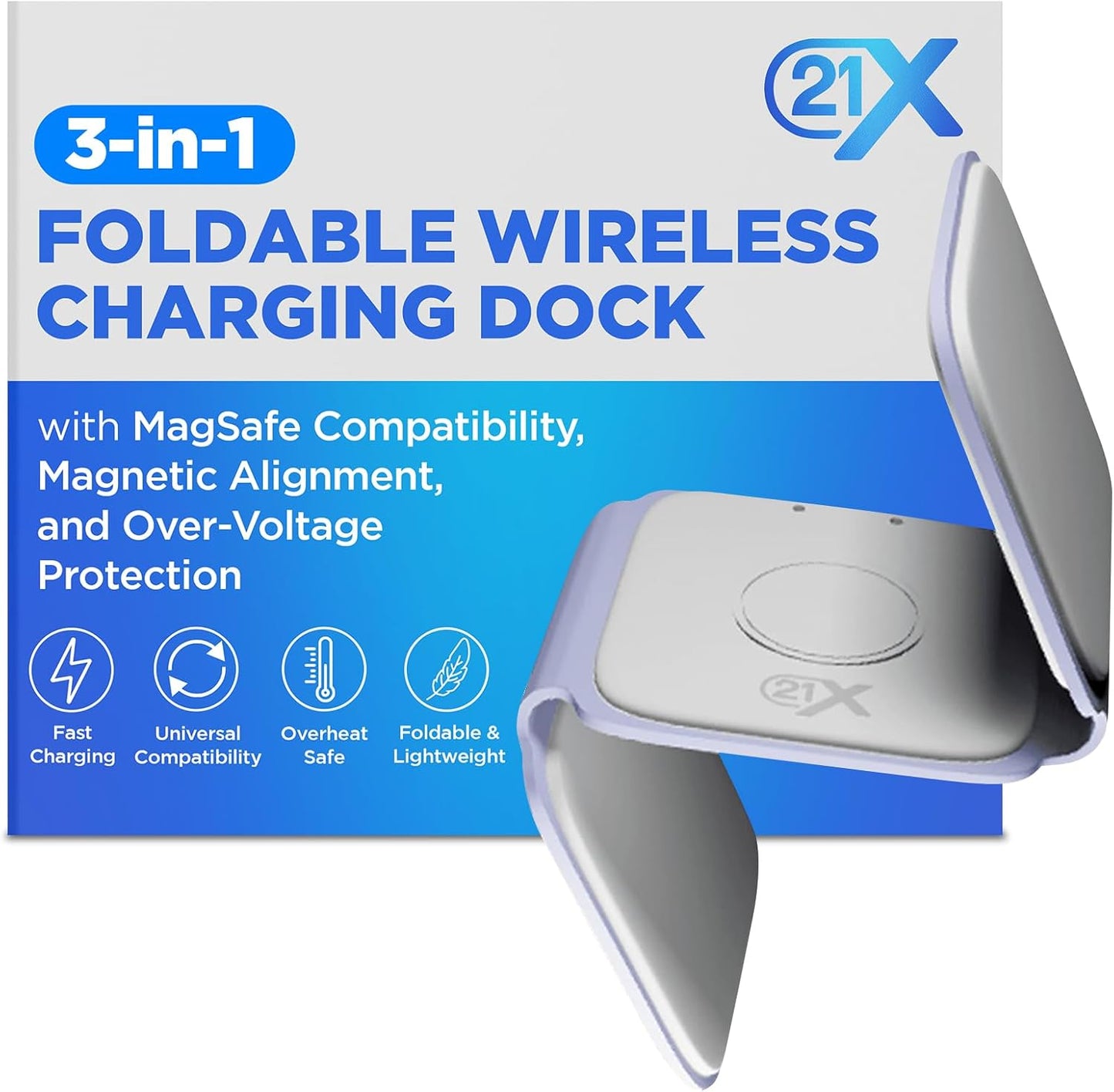 3-in-1 Foldable Magnetic Wireless Fast Charger - Travel Charging Pad for iPhone 12-16 Series, Samsung Galaxy Series, Huawei, Apple Watch, AirPods, and Other Qi-Compatible Devices