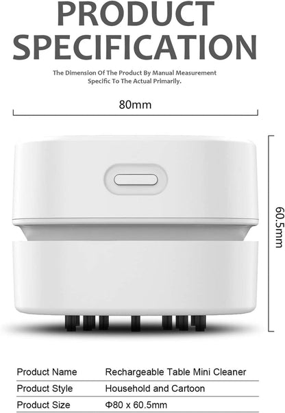 Mini Desktop Vacuum Cleaner for Table Dust (White AA Battery) | up to 4 Hours Endurance, 360° Rotatable, Cleans Desk Dust, Eraser Crumbs, Great for Home/School/Office, Ideal Kids Gift