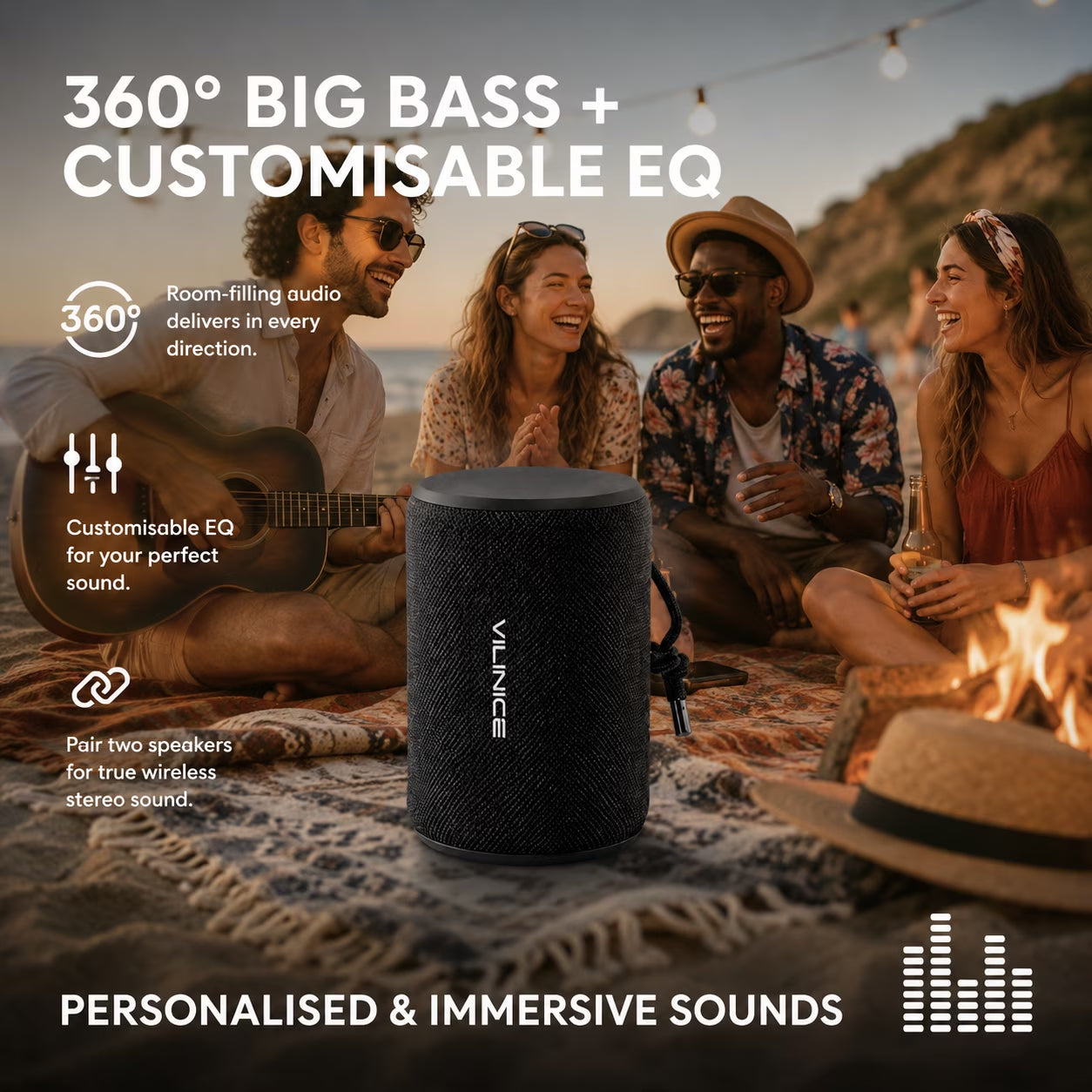 Portable Bluetooth Speaker, IPX7 Waterproof Wireless Speaker, Bluetooth 5.0, TWS Mini Speaker for Home/Party/Outdoor/Travel/Gifts, Black