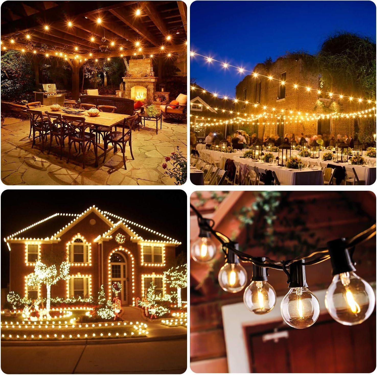 50FT LED G40 Globe String Lights with 50+2 Dimmable Edison Bulbs | Shatterproof Outdoor Patio String Lights, Backyard Hanging Bistro Light Waterproof for Balcony Party Wedding Market Cafe