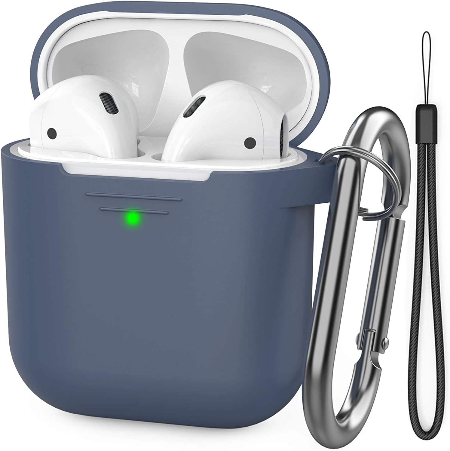 Upgrade Silicone Case Protective Cover for Apple Airpods 2 & 1 | Front LED Visible, Carabiner Included, Supports Wireless Charging, Shock Resistant, Full Protection