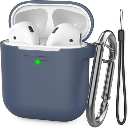 Upgrade Silicone Case Protective Cover for Apple Airpods 2 & 1 | Front LED Visible, Carabiner Included, Supports Wireless Charging, Shock Resistant, Full Protection