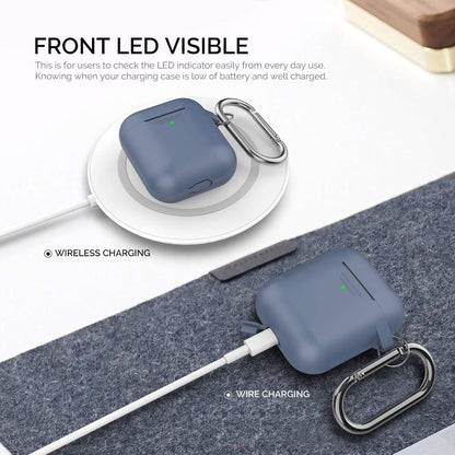 Upgrade Silicone Case Protective Cover for Apple Airpods 2 & 1 | Front LED Visible, Carabiner Included, Supports Wireless Charging, Shock Resistant, Full Protection