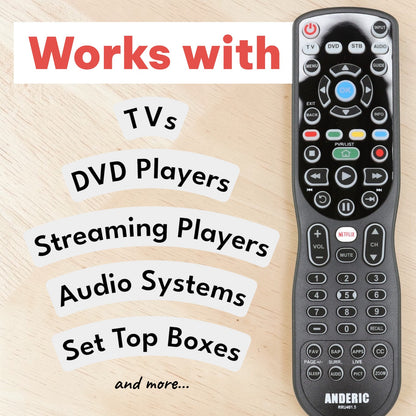 Anderic RRU401.7 4-Device Universal Remote Control with Backlight, Macro and Learning for TV, Cable, Streaming, DVD and more