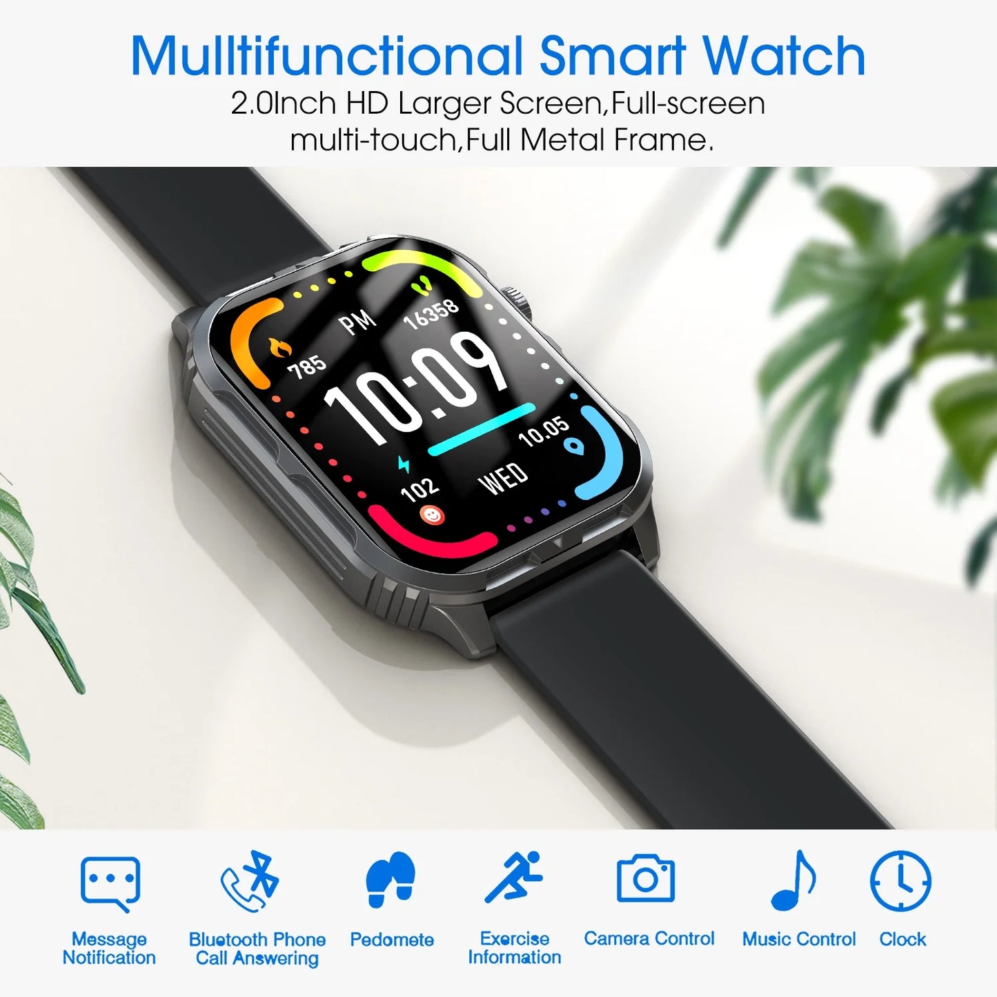 H5 Smart Watch with Bluetooth Call, IP68 Waterproof Fitness Tracker for Women and Men, Black