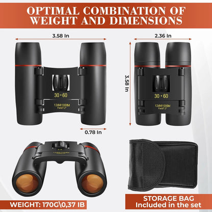 Travel Binoculars 30X60 Wide Field of View Storage Bag for Bird Watching