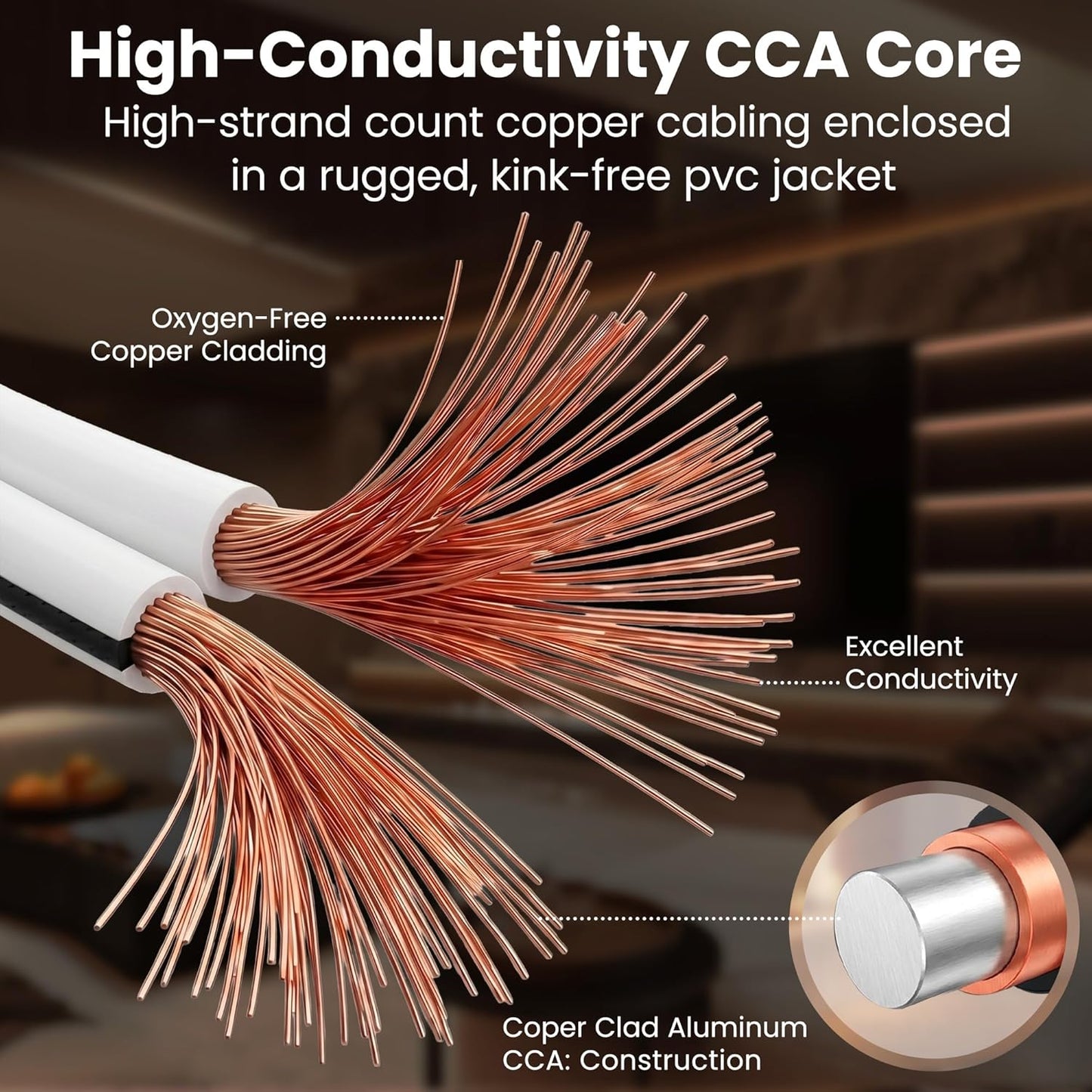 12 Gauge Speaker Wire 50FT,12/2 Speaker Cable for Home & Car Audio | White Speaker Wire 12 Gauge with Foot Markers,Polarity Marked,12 AWG Speaker Wires for DIY Installations(Cca,White)