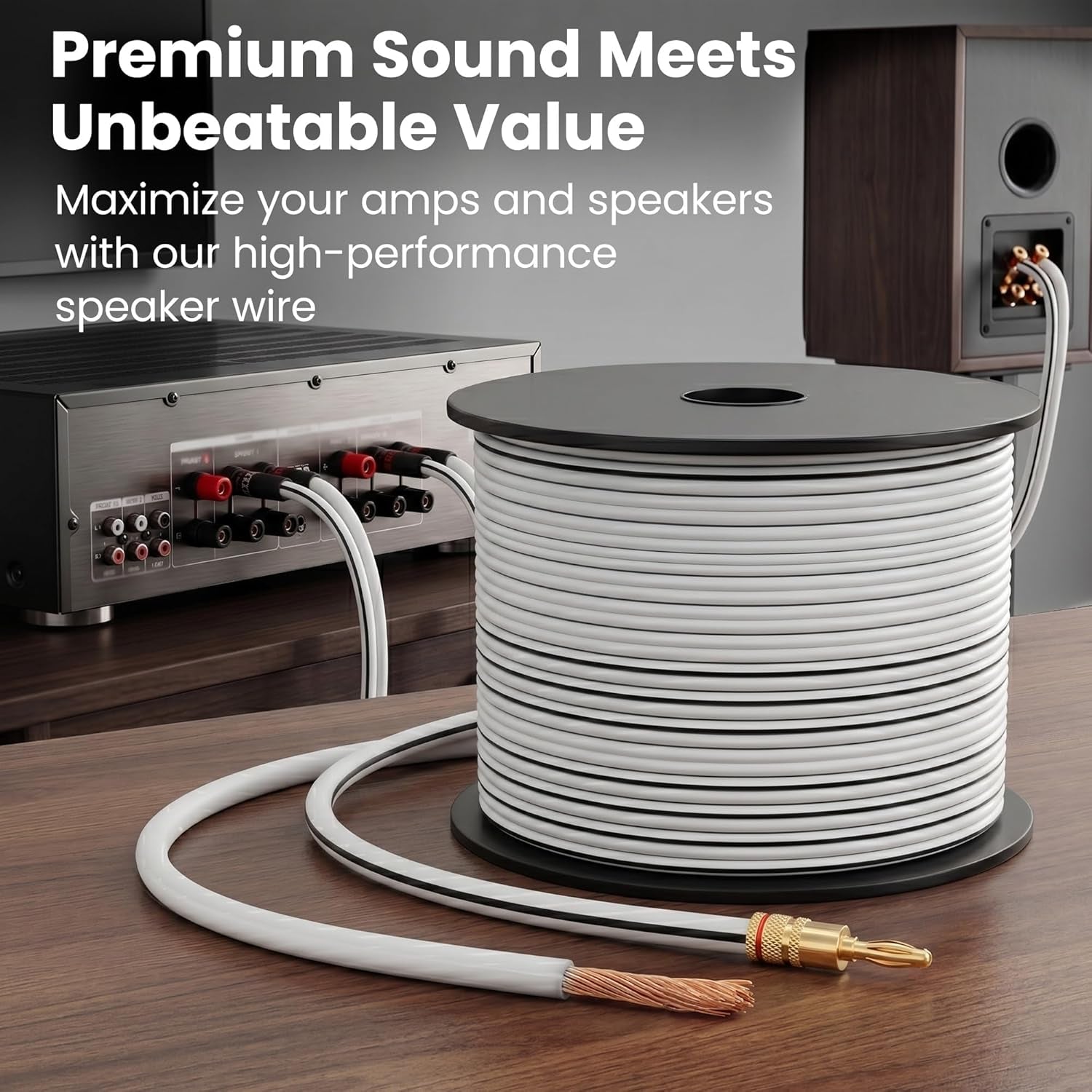 12 Gauge Speaker Wire 50FT,12/2 Speaker Cable for Home & Car Audio | White Speaker Wire 12 Gauge with Foot Markers,Polarity Marked,12 AWG Speaker Wires for DIY Installations(Cca,White)