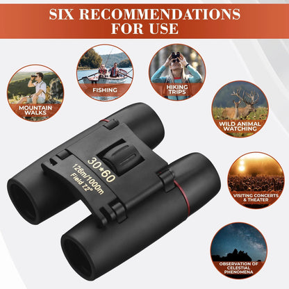 Travel Binoculars 30X60 Wide Field of View Storage Bag for Bird Watching