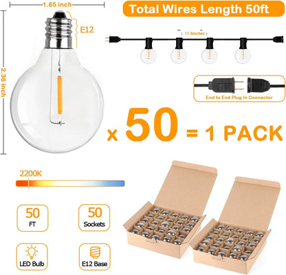 50FT LED G40 Globe String Lights with 50+2 Dimmable Edison Bulbs | Shatterproof Outdoor Patio String Lights, Backyard Hanging Bistro Light Waterproof for Balcony Party Wedding Market Cafe