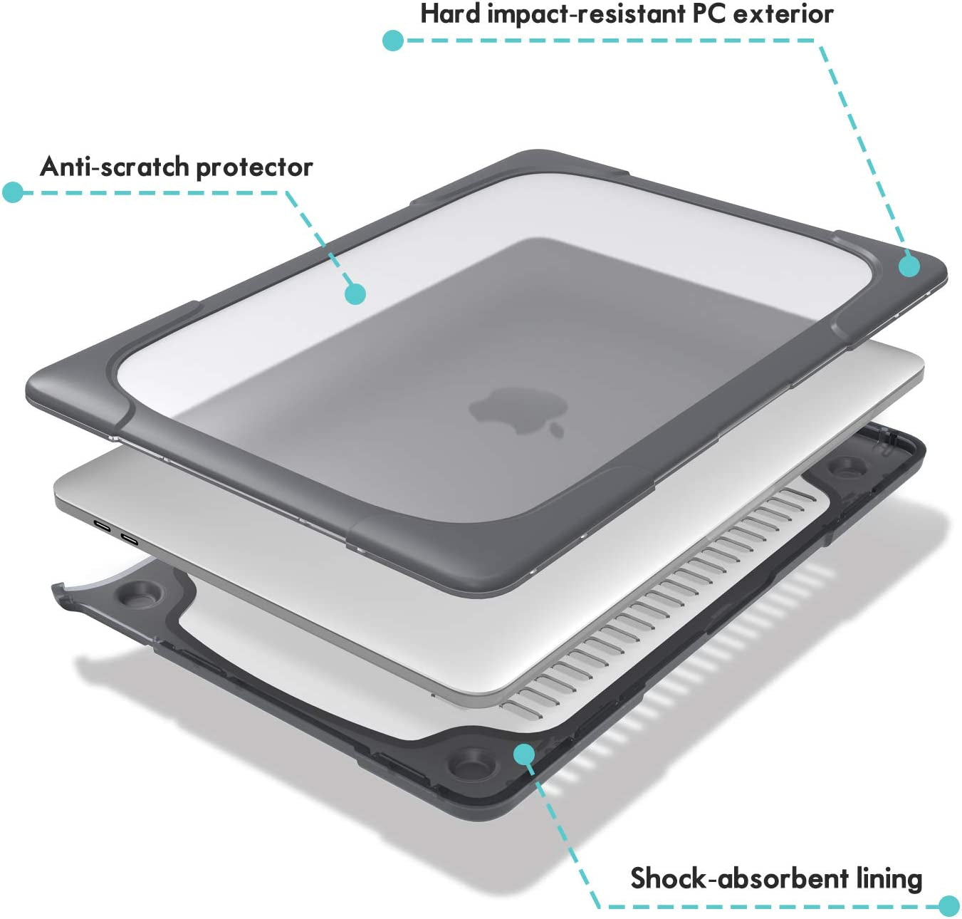 Cover Fold Kickstand for Macbook Air 13-In 2020 2019 2018 -Grey | Heavy Duty Protective Slim Hard Shell Case with for Macbook Air 13-In M1 Intel Retina with Touch ID, A2337 A2179 A1932
