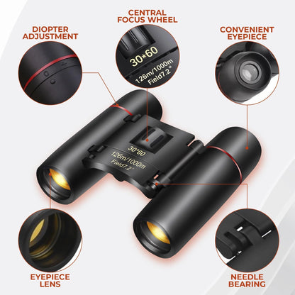 Travel Binoculars 30X60 Wide Field of View Storage Bag for Bird Watching