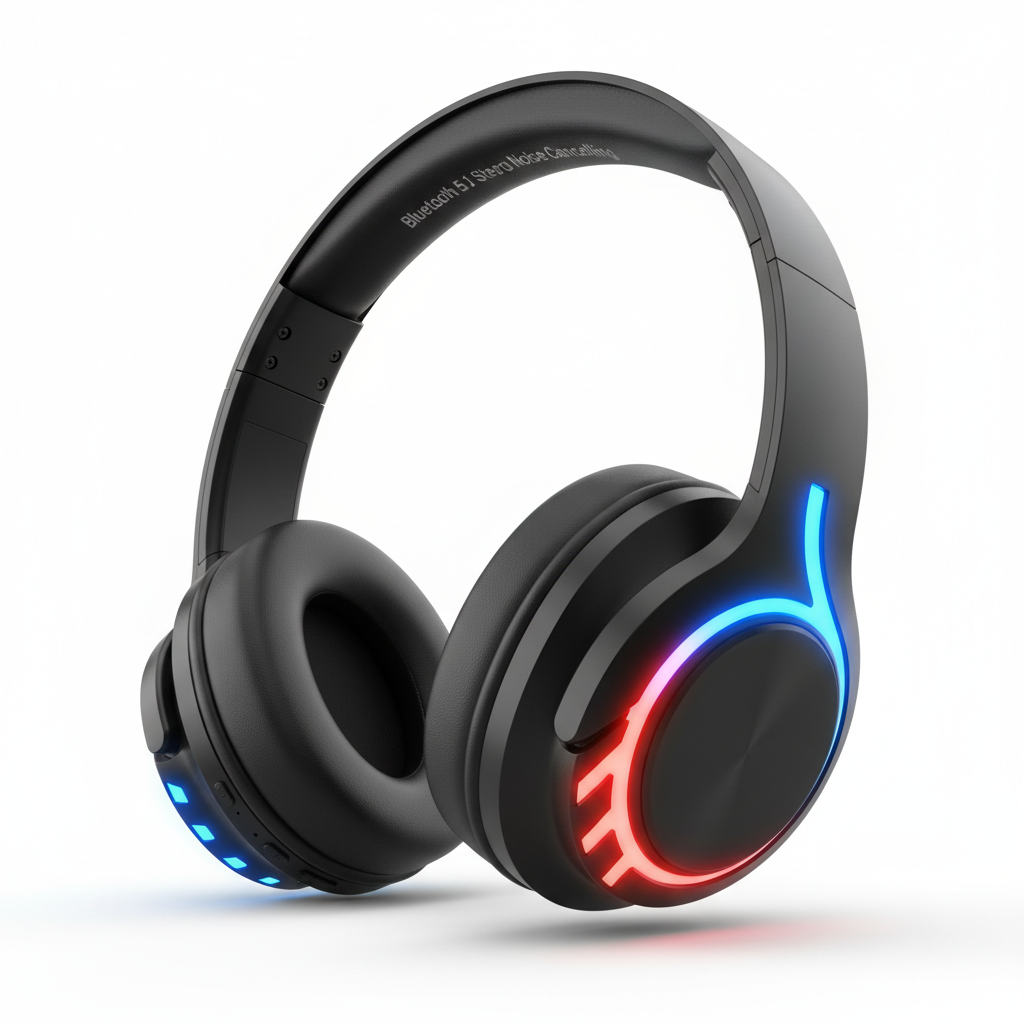 Wireless Bluetooth 5.1 Headphones over Ear LED Headset Stereo Noise Cancelling
